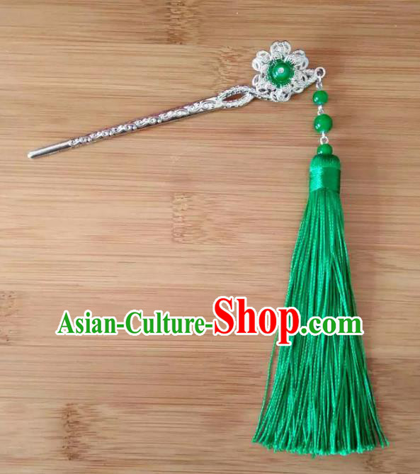 China Ancient Hair Accessories Hanfu Green Tassel Hair Clip Chinese Classical Hairpins for Women