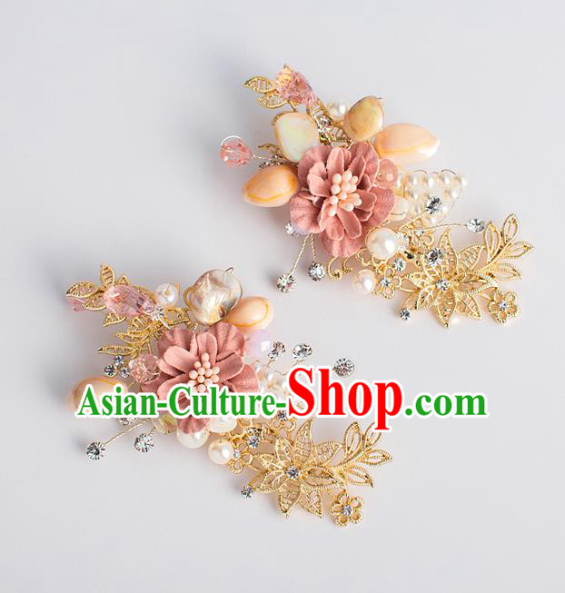 Chinese Ancient Bride Hair Accessories Xiuhe Suit Hairpins Pink Flower Hair Sticks for Women