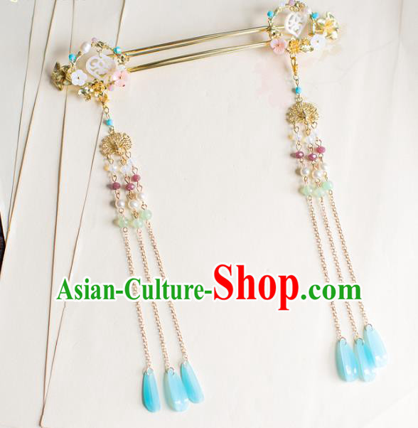 Chinese Traditional Palace Hair Accessories Xiuhe Suit Tassel Hair Clips Ancient Hairpins for Women