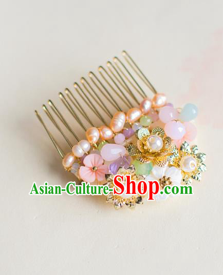 Chinese Traditional Palace Hair Accessories Xiuhe Suit Pearls Hair Comb Ancient Hairpins for Women