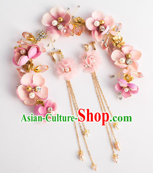 Bride Hair Accessories Wedding Pink Flowers Hair Clasp Garland for Women