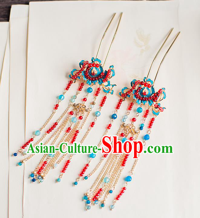 Chinese Traditional Palace Hair Accessories Xiuhe Suit Red Beads Hair Clips Ancient Hairpins for Women