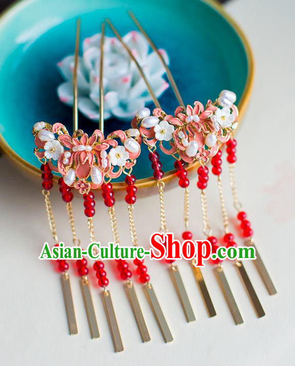 Chinese Traditional Palace Hair Accessories Xiuhe Suit Pink Lotus Hair Clips Ancient Hairpins for Women