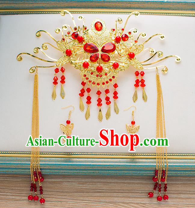 Chinese Traditional Palace Hair Accessories Xiuhe Suit Phoenix Coronet Ancient Hairpins for Women