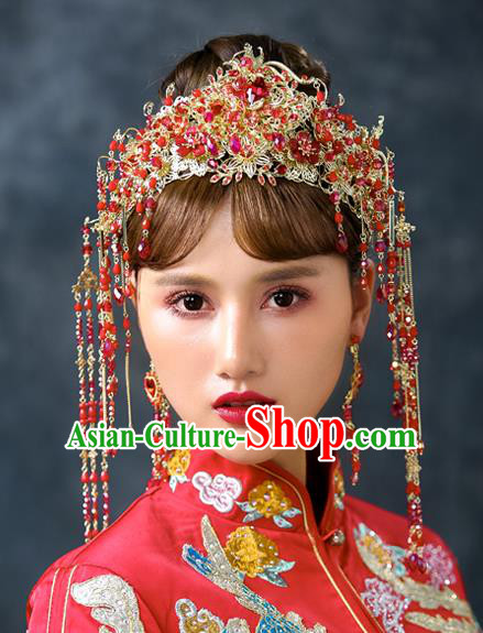Chinese Traditional Wedding Hair Accessories Ancient Bride Tassel Hairpins Headwear for Women