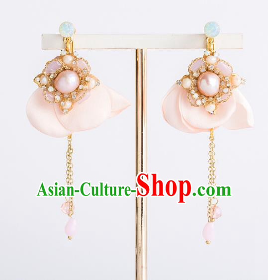 Bride Classical Accessories Pearls Earrings Wedding Pink Eardrop for Women