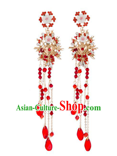 Bride Classical Accessories Earrings Pendant Wedding Red Tassel Eardrop for Women