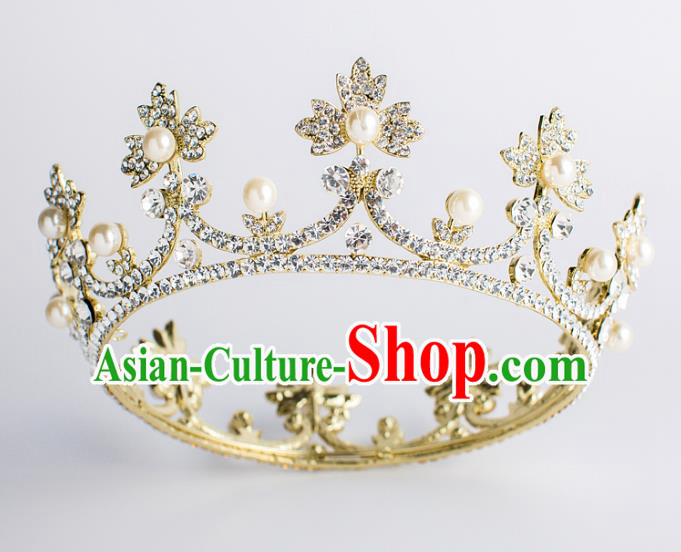 Baroque Bride Hair Accessories Classical Wedding Crystal Royal Crown Retro Round Imperial Crown Headwear for Women