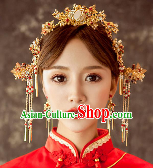 Chinese Traditional Wedding Hair Accessories Phoenix Coronet Ancient Xiuhe Suit Bride Hairpins Complete Set for Women