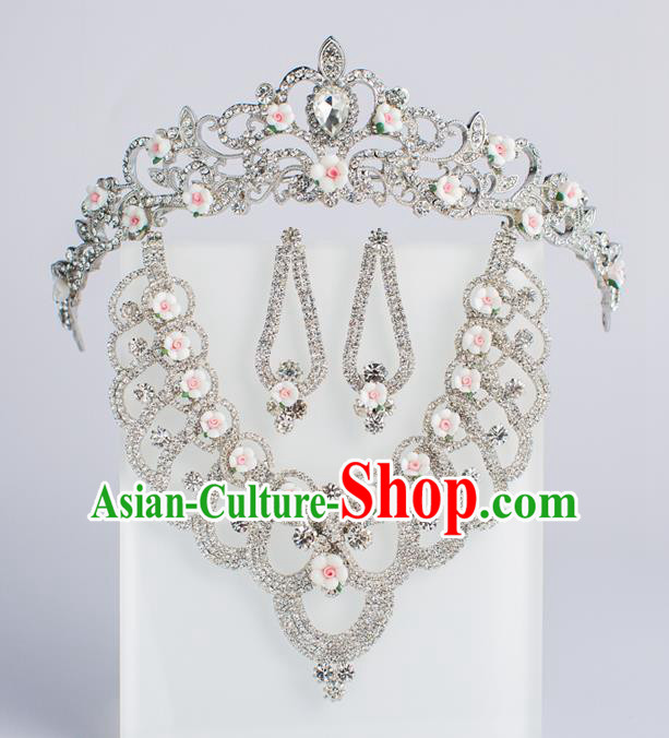 Baroque Bride Hair Accessories Royal Crown Classical Wedding Princess Imperial Crown and Necklace Earrings for Women