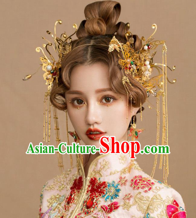 Chinese Traditional Palace Hair Accessories Wedding Phoenix Coronet Ancient Xiuhe Suit Hairpins Complete Set for Women