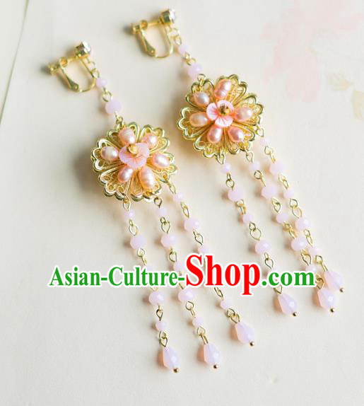 Bride Classical Accessories Pink Pearls Earrings Wedding Jewelry Tassel Eardrop for Women