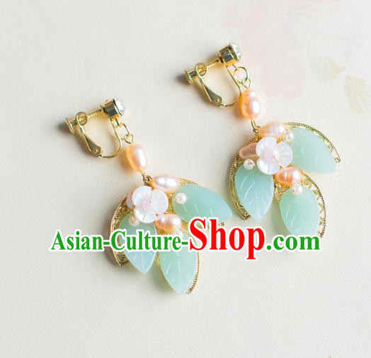 Bride Classical Accessories Green Leaf Earrings Wedding Jewelry Hanfu Eardrop for Women