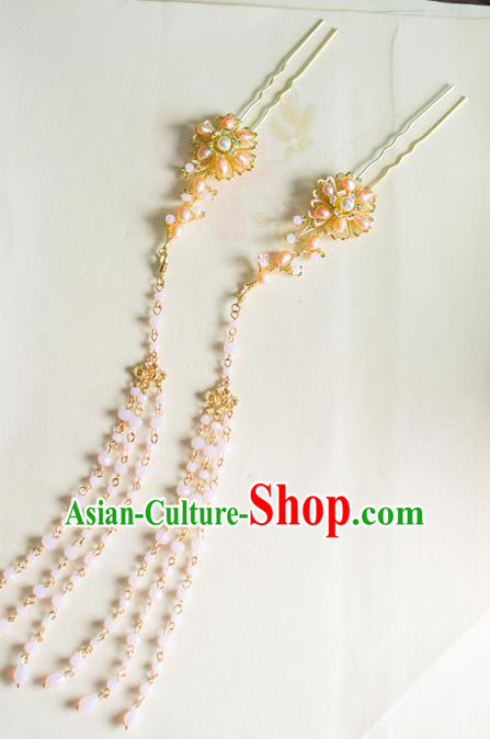 Chinese Traditional Palace Hair Accessories Tassel Step Shake Ancient Xiuhe Suit Pearls Hairpins for Women