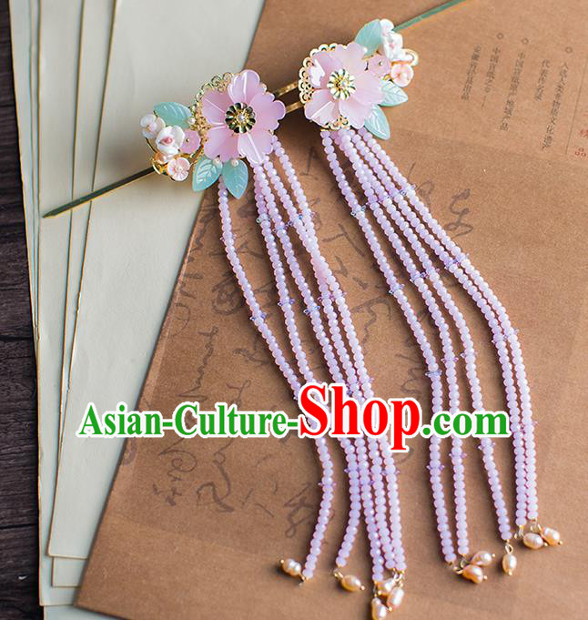 Chinese Traditional Palace Hair Accessories Flowers Hair Clips Ancient Xiuhe Suit Tassel Hairpins for Women