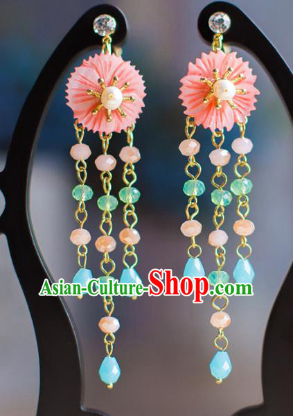 Chinese Ancient Bride Classical Accessories Pink Earrings Wedding Jewelry Hanfu Eardrop for Women