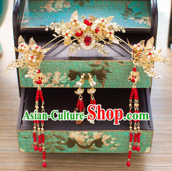 Chinese Traditional Palace Hair Accessories Xiuhe Suit Hairpins Ancient Tassel Hair Clips Complete Set for Women