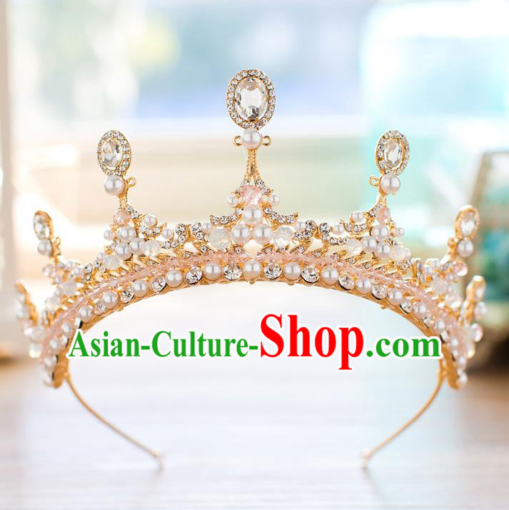 Baroque Bride Hair Accessories Princess Zircon Royal Crown Wedding Classical Pearls Imperial Crown for Women