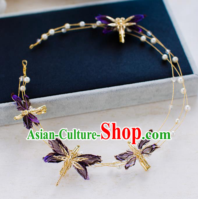 Top Classical Bride Hair Accessories Wedding Purple Dragonfly Hair Clasp Headwear for Women