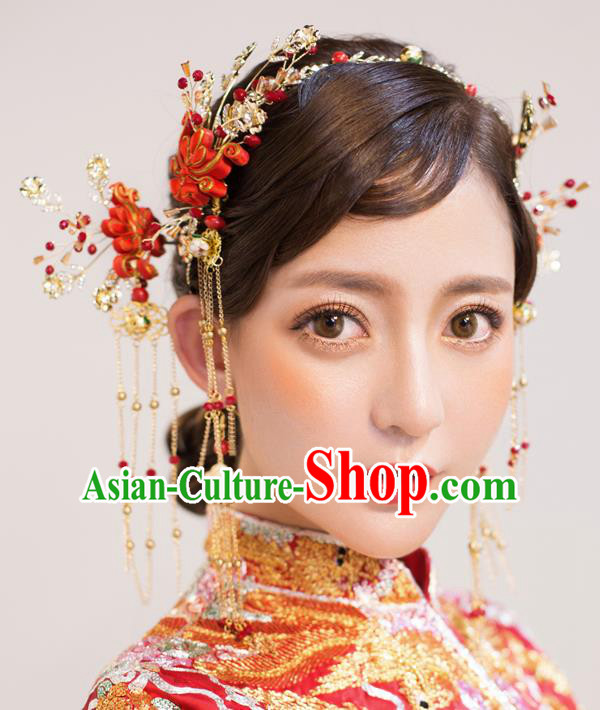 Chinese Traditional Palace Hair Accessories Ancient Hairpins Xiuhe Suit Hair Clasp Complete Set for Women