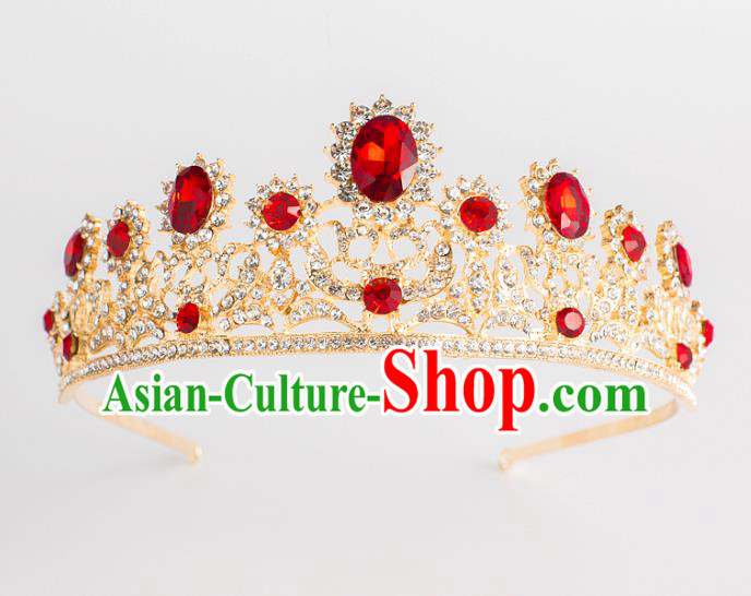 Baroque Bride Classical Hair Accessories Princess Royal Crown Wedding Red Crystal Imperial Crown for Women