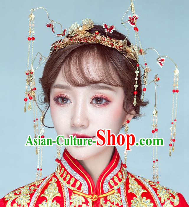 Chinese Traditional Palace Hair Accessories Ancient Xiuhe Suit Butterfly Hairpins Phoenix Coronet for Women