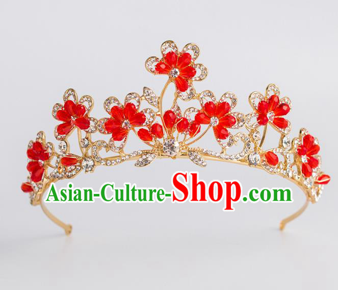 Baroque Princess Red Flowers Royal Crown Bride Classical Hair Accessories Wedding Imperial Crown for Women