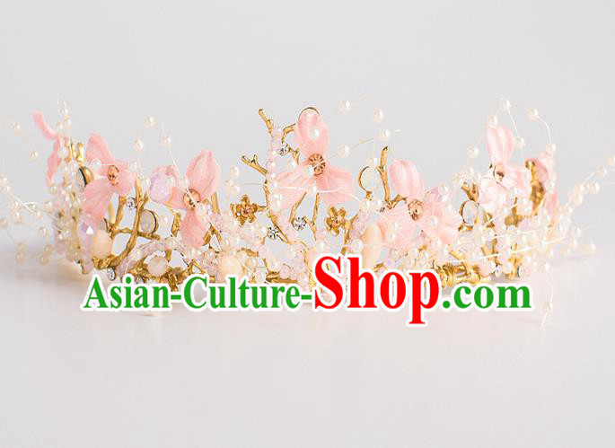 Baroque Princess Pink Flowers Royal Crown Bride Classical Hair Accessories Wedding Imperial Crown for Women