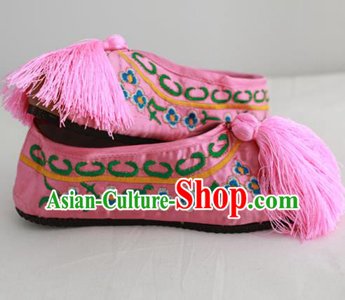 Chinese Traditional Embroidered Shoes Ancient Beijing Opera Pink Blood Stained Shoes for Women