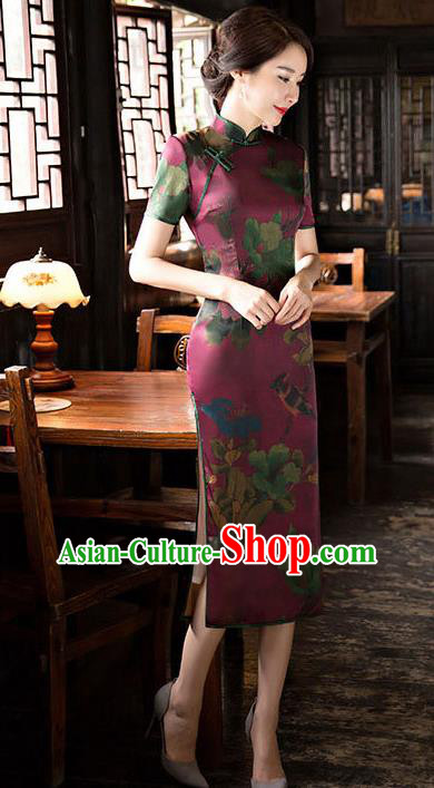 Chinese National Costume Handmade Tang Suit Qipao Dress Traditional Watered Gauze Cheongsam for Women