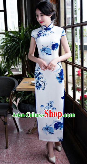 Chinese Top Grade Retro Qipao Dress Traditional Republic of China Tang Suit Printing Butterfly Silk Cheongsam for Women