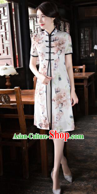 Chinese National Costume Tang Suit Printing Qipao Dress Traditional Republic of China Cheongsam for Women
