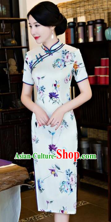 Chinese National Costume Tang Suit Qipao Dress Traditional Republic of China Printing Short Cheongsam for Women