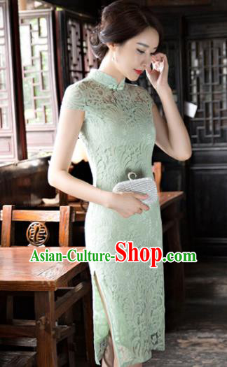 Chinese National Costume Tang Suit Qipao Dress Traditional Republic of China Light Green Cheongsam for Women