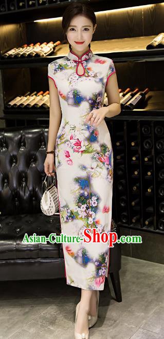 Chinese Top Grade Retro Printing Silk Qipao Dress Traditional Republic of China Tang Suit Cheongsam for Women