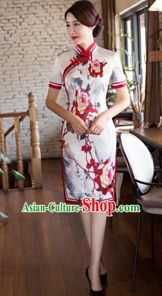 Top Grade Chinese Elegant Printing Cheongsam Traditional China Tang Suit Qipao Dress for Women