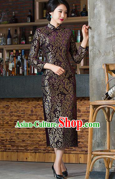 Chinese Traditional Costume Elegant Cheongsam China Tang Suit Purple Qipao Dress for Women