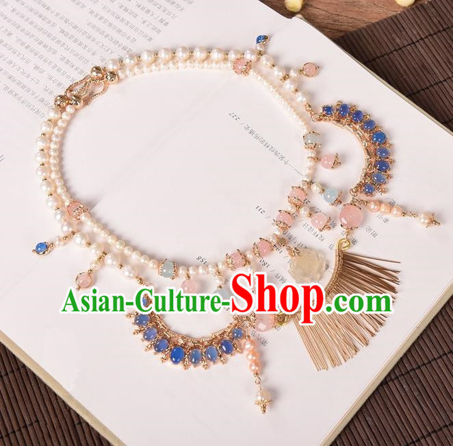 Traditional Handmade Chinese Ancient Classical Accessories Tassel Necklace Pearls Necklet for Women