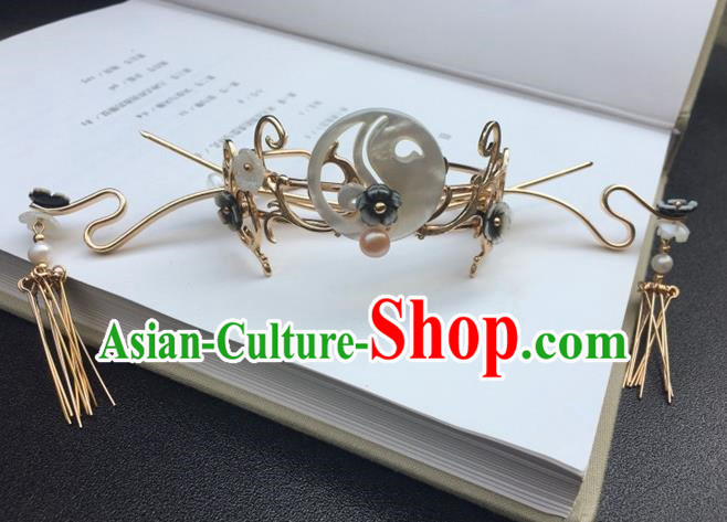 Traditional Handmade Chinese Ancient Classical Hair Accessories Jade Hairdo Crown Tassel Hairpins for Women