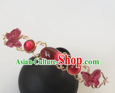 Traditional Handmade Chinese Ancient Classical Hair Accessories Hairpins Red Butterfly Hair Stick for Women