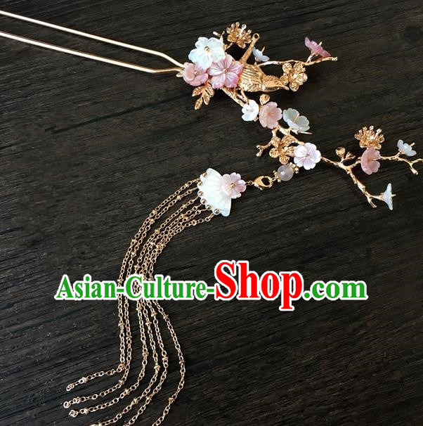 Traditional Handmade Chinese Ancient Classical Hair Accessories Hairpins Pink Flowers Tassel Hair Clips for Women