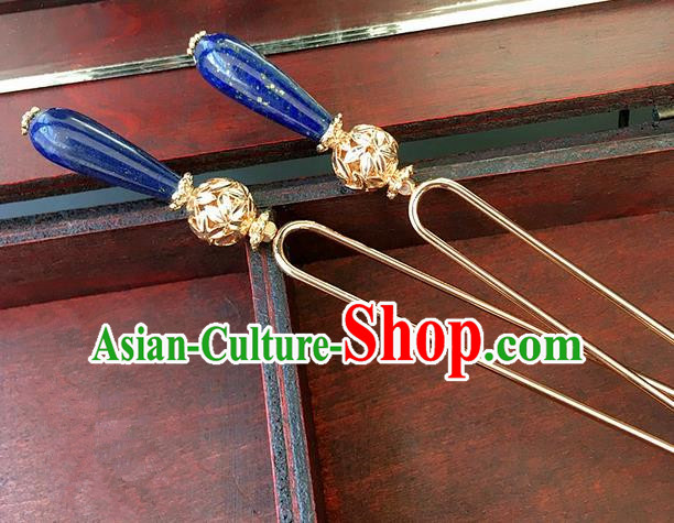 Traditional Handmade Chinese Ancient Classical Hair Accessories Hanfu Blue Hairpins Hair Clip for Women