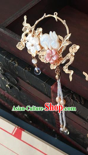 Traditional Handmade Chinese Ancient Classical Hair Accessories Jade Rabbit Hair Stick Hanfu Hairpins for Women