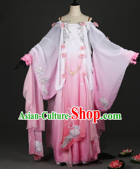 Chinese Ancient Heroine Costume Cosplay Princess Swordswoman Pink Dress Hanfu Clothing for Women