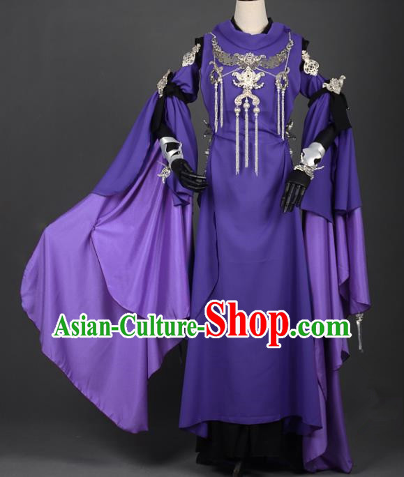 Chinese Ancient Female Knight-errant Purple Costume Cosplay Swordswoman Dress Hanfu Clothing for Women