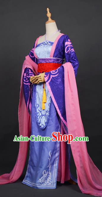 Chinese Ancient Princess Purple Costume Cosplay Swordswoman Dress Hanfu Clothing for Women