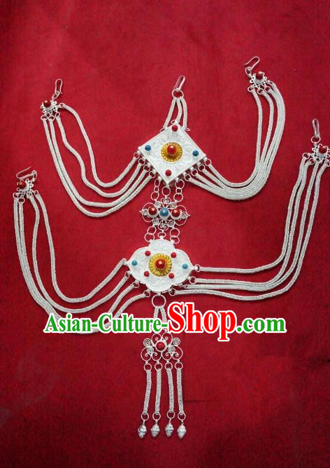 Chinese Traditional Zang Nationality Waist Accessories, China Tibetan Ethnic Cupronickel Waist Chain for Women