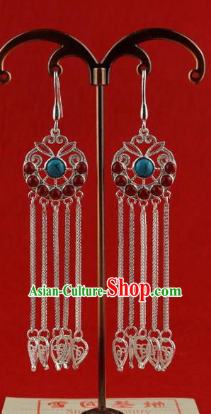 Chinese Traditional Zang Nationality Tassel Earrings Accessories, China Tibetan Ethnic Silver Eardrop for Women