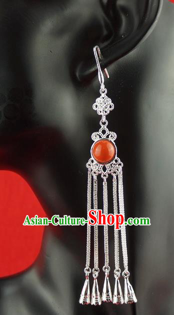 Chinese Traditional Zang Nationality Silver Earrings Accessories, China Tibetan Ethnic Eardrop for Women