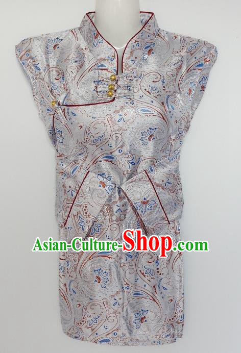 Chinese Traditional Zang Nationality Grey Brocade Blouse, China Tibetan Ethnic Heishui Dance Costume for Women